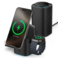 Беспроводные зарядные устройства  SPIGEN ESSENTIAL EF223MS 3IN1 QI2 ROTARY MAGNETIC MAGSAFE WIRELESS CHARGER черный