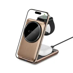 Wireless chargers  TECH-PROTECT QI15W-A42 3IN1 MAGNETIC MAGSAFE WIRELESS CHARGER golden