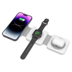 Wireless chargers  TECH-PROTECT QI15W-A24 3IN1 MAGNETIC MAGSAFE WIRELESS CHARGER white