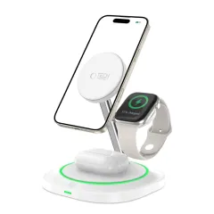 Wireless chargers  TECH-PROTECT QI15W-A46 3IN1 MAGNETIC MAGSAFE WIRELESS CHARGER white