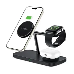 Wireless chargers  TECH-PROTECT QI15W-A45 3IN1 MAGNETIC MAGSAFE WIRELESS CHARGER black