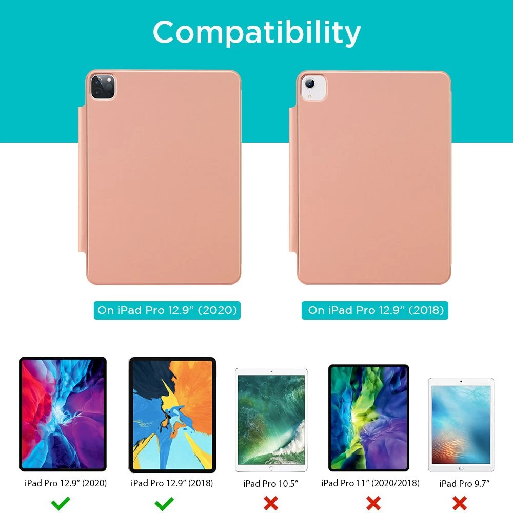 Apple iPad Pro 12.9 (2020) tablet case pink gold ESR Rebound Magnetic with clasp 