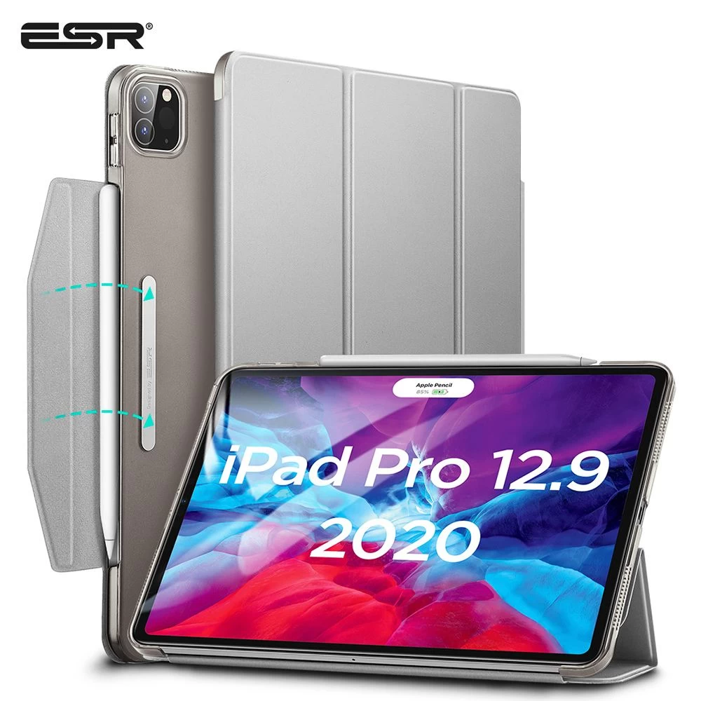 Apple iPad Pro 12.9 (2020) tablet case silver ESR Yippee Trifold with Clasp