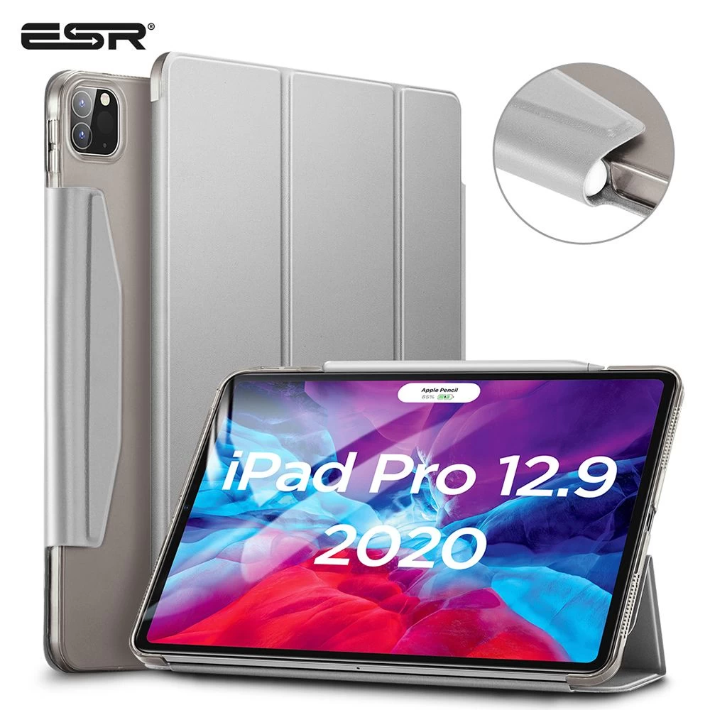 Apple iPad Pro 12.9 (2020) tablet case silver ESR Yippee Trifold with Clasp