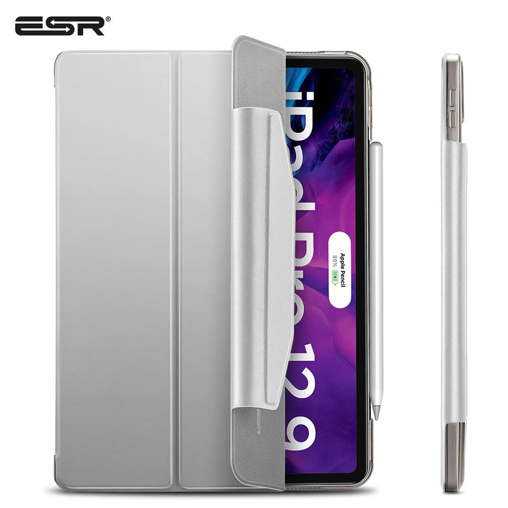 Apple iPad Pro 12.9 (2020) tablet case silver ESR Yippee Trifold with Clasp