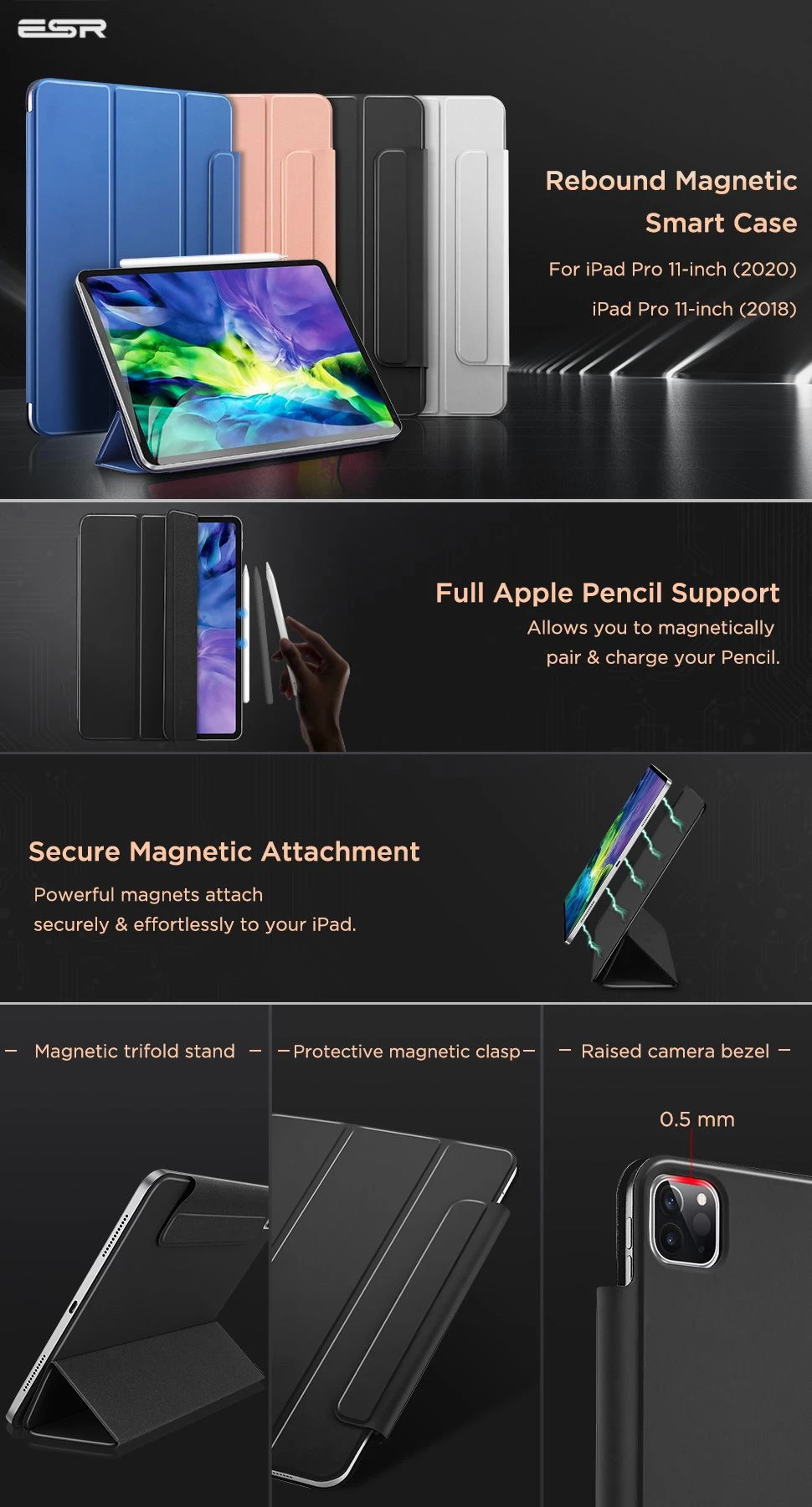 Apple iPad Pro 11 (2020) Planšetės dėklas Juoda ESR Rebound Magnetic with clasp 