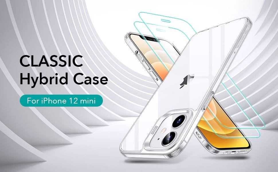 Apple iPhone 12 Mini vāciņš caurspīdīgs ESR Classic Hybrid  + Screen Shield (2pack)