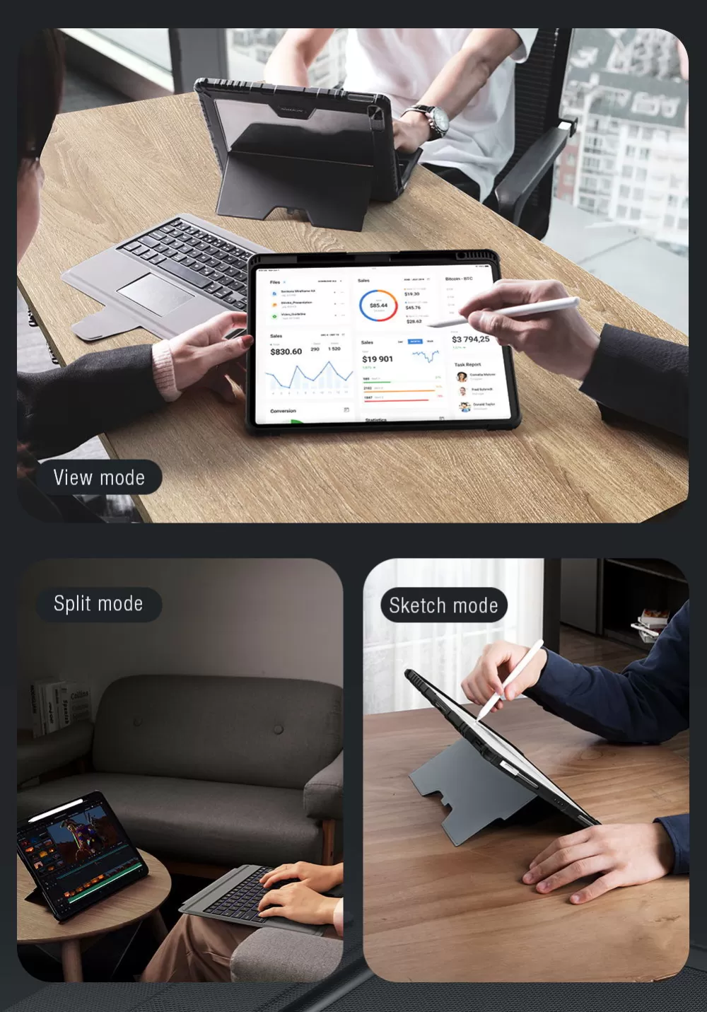 Apple iPad Pro 12.9 (2021) maciņš melns NILLKIN BUMPER COMBO KEYBOARD (BACKLIT VERSION)