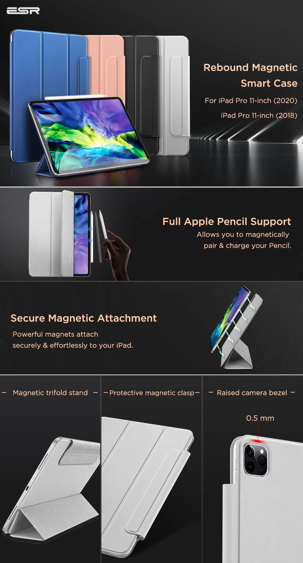 Apple iPad Pro 11 (2021) tahvelarvuti ümbris hõbe ESR Rebound Magnetic 