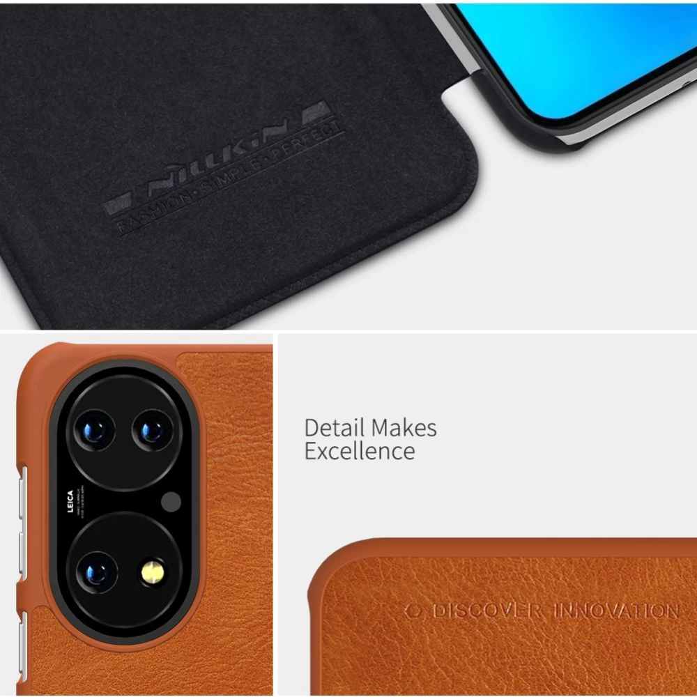 Huawei P50 dėklas rudas Nillkin Qin Leather 
