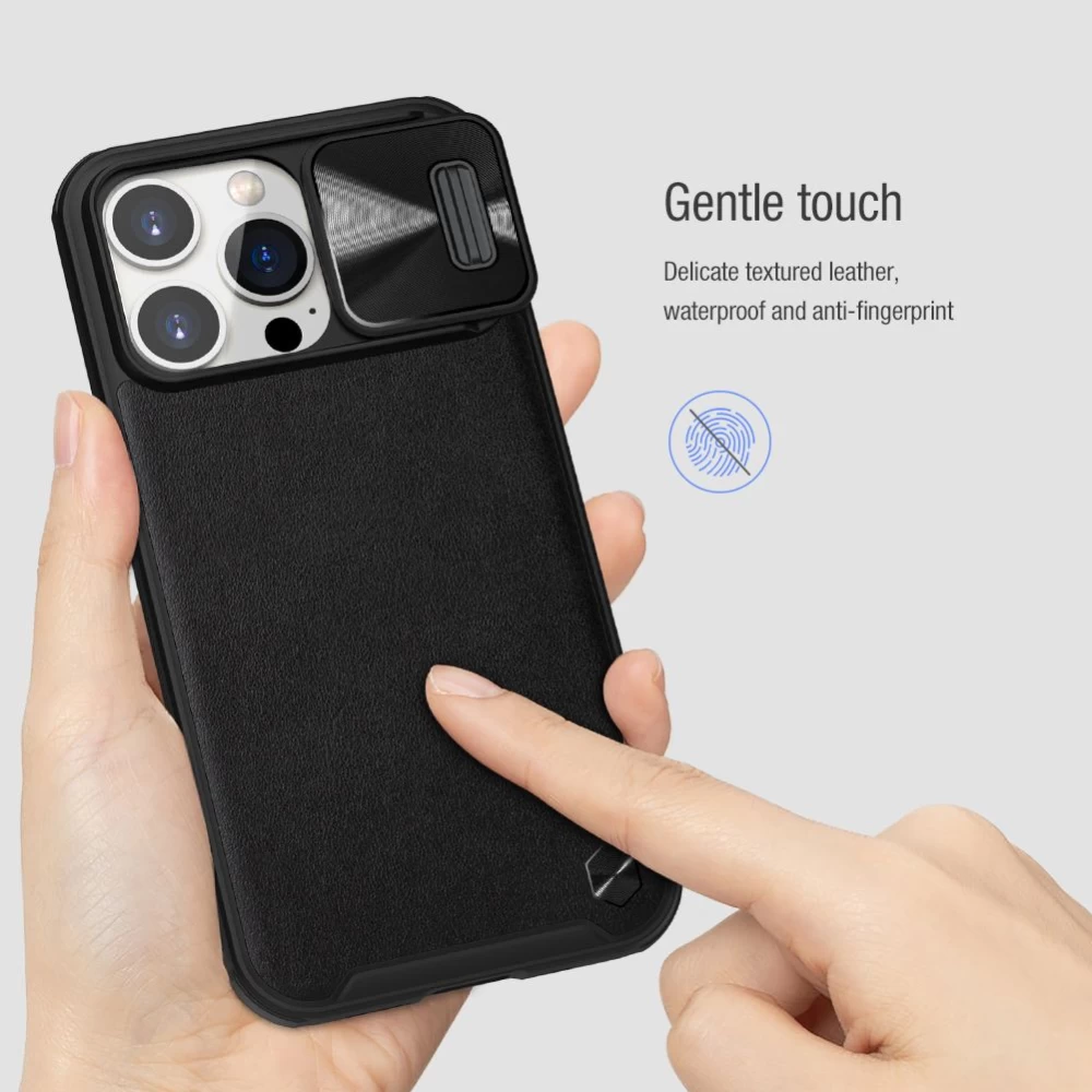 Apple iPhone 13 Pro ümbris must Nillkin CamShield Leather 