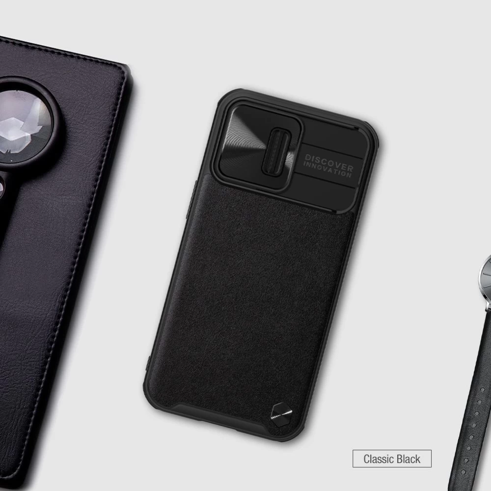 Apple iPhone 13 Pro ümbris must Nillkin CamShield Leather 