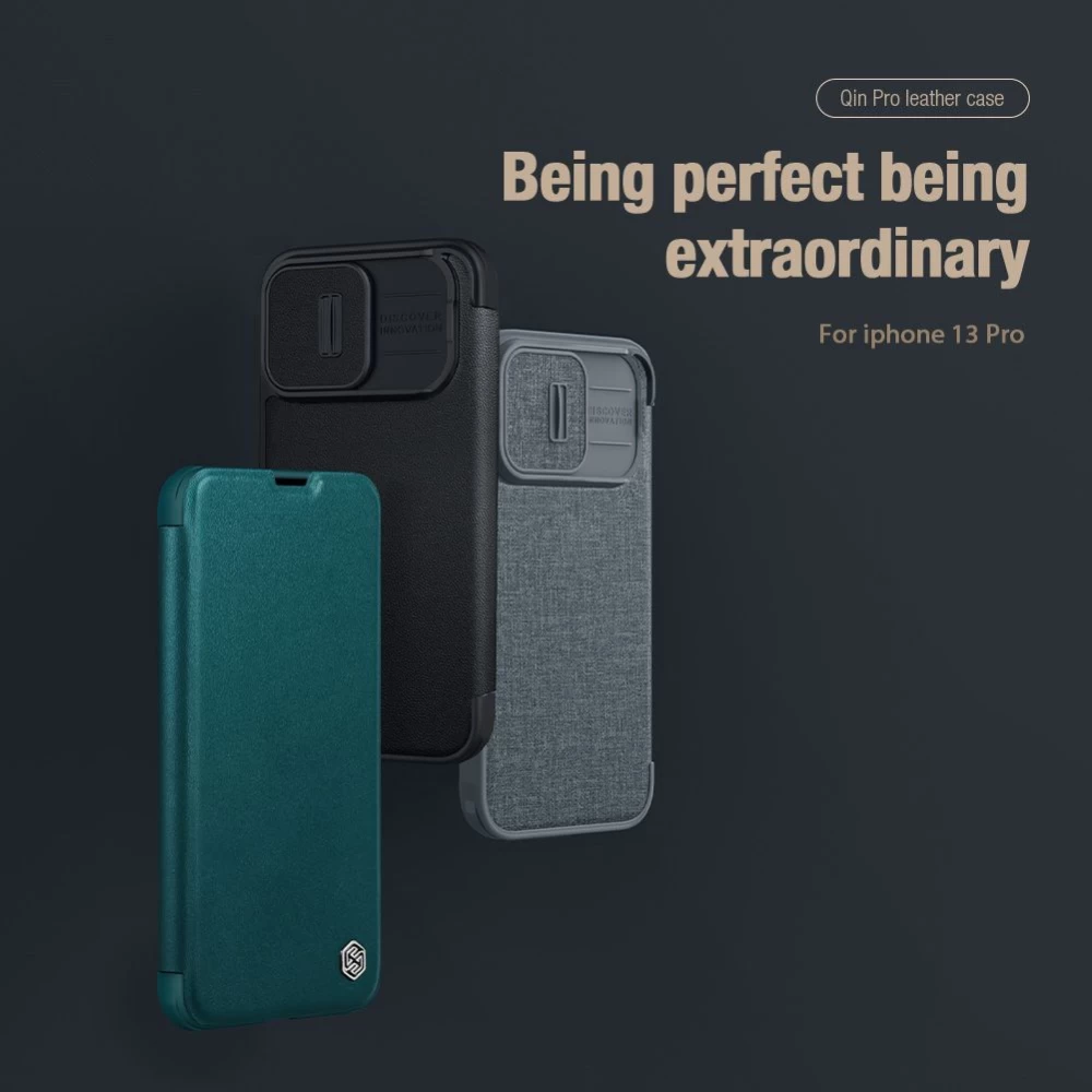 Apple iPhone 13 Pro dėklas pilkas Nillkin Qin Leather (Cloth Version)