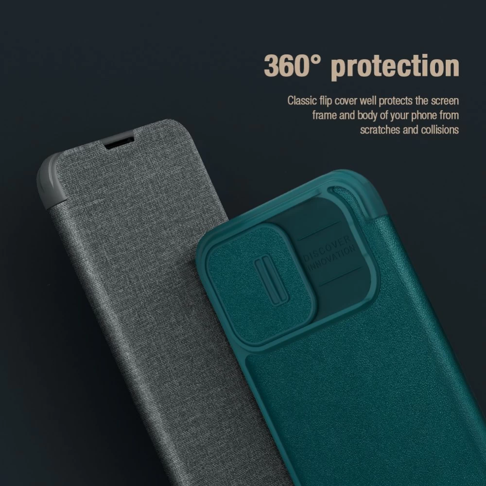 Apple iPhone 13 Pro dėklas pilkas Nillkin Qin Leather (Cloth Version)