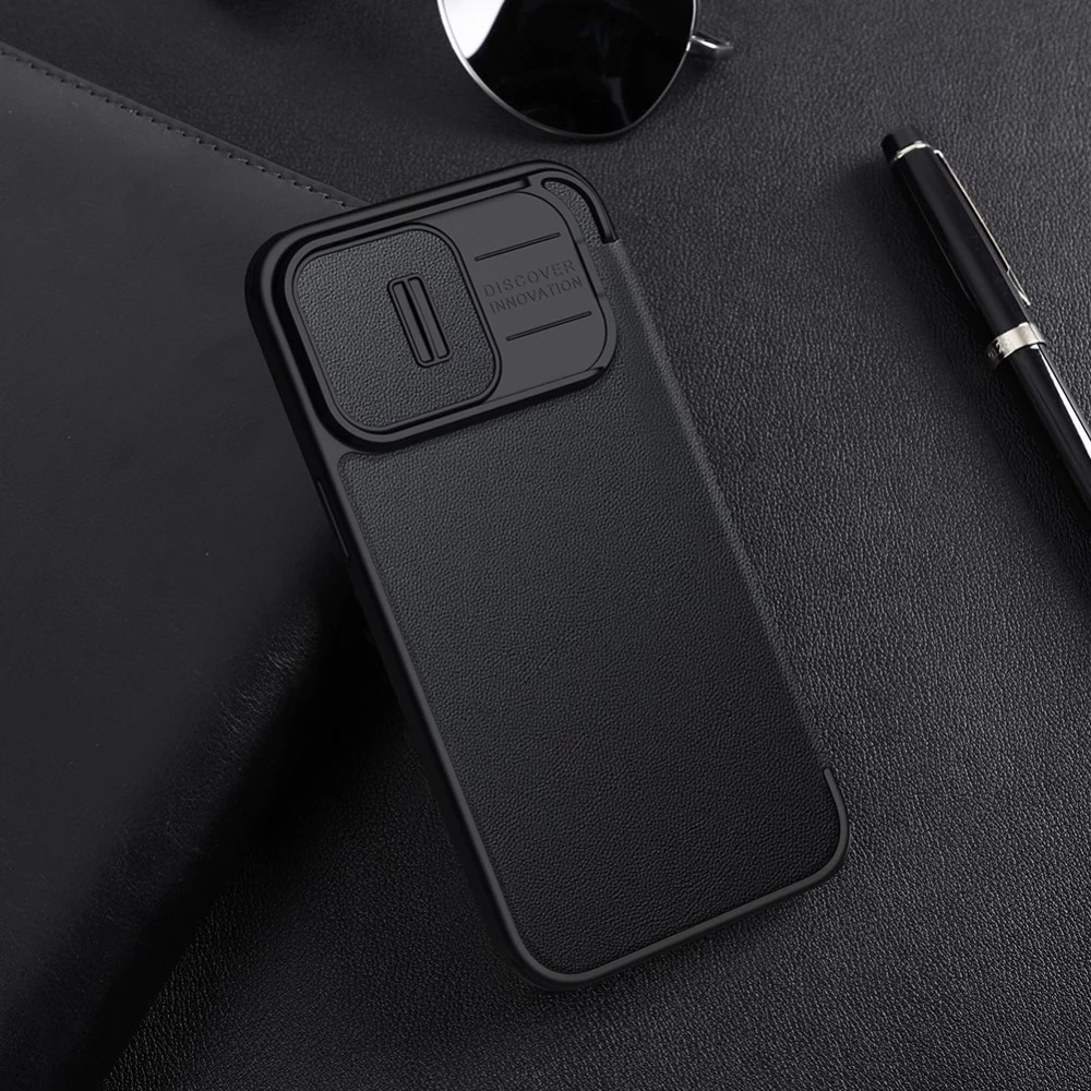 Apple iPhone 13 Pro dėklas pilkas Nillkin Qin Leather (Cloth Version)