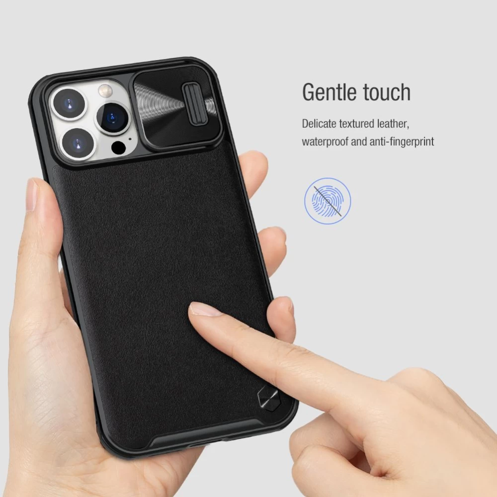 Apple iPhone 13 Pro Max ümbris must Nillkin CamShield Leather 