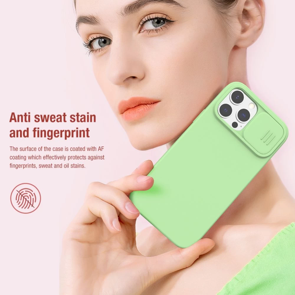 Apple iPhone 13 Pro Max skal grön Nillkin CamShield Silky Silicon 