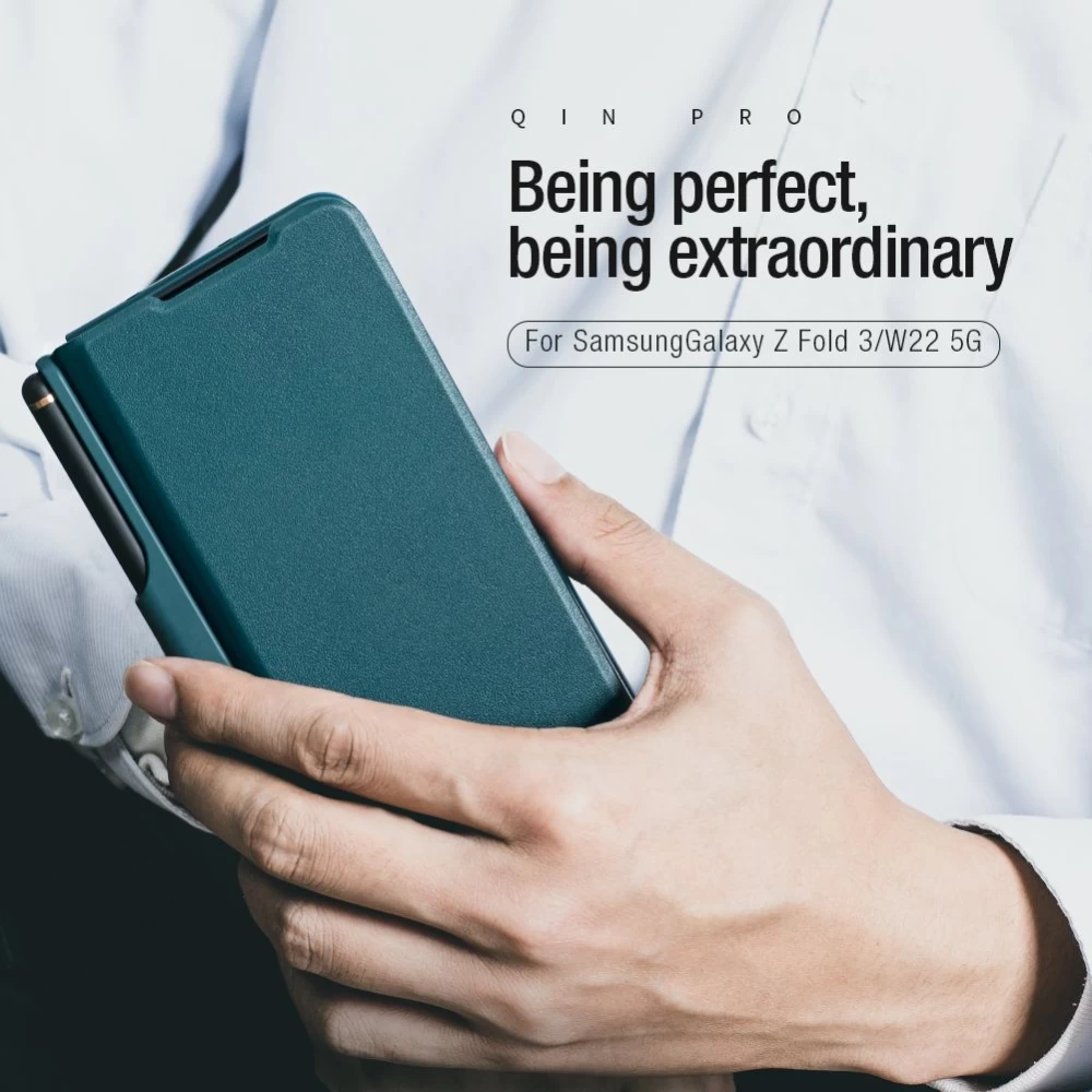Samsung Galaxy Z Fold 3 kaaned roheline Nillkin Qin Leather (Vegan Leather) 5G