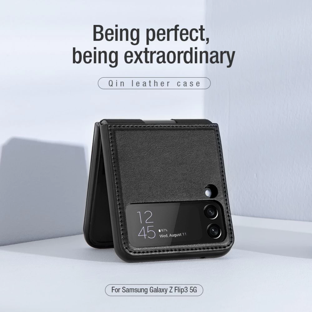 Samsung Galaxy Z Flip 3 dėklas Juoda Nillkin Qin Leather Vegan  5G