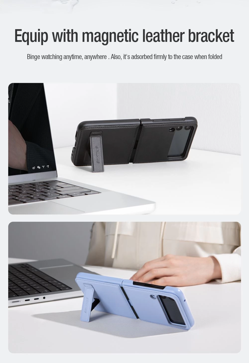 Samsung Galaxy Z Flip 3 dėklas Juoda Nillkin Qin Leather Vegan  5G