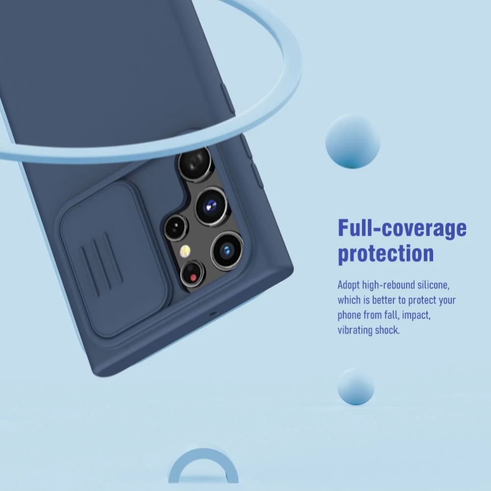Samsung Galaxy S22 Ultra suojakuori sininen Nillkin CamShield Silky Silicon 