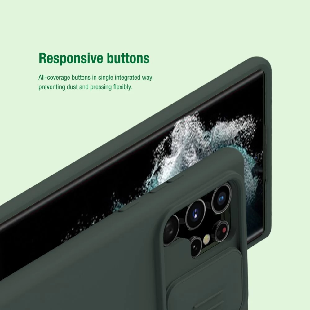 Samsung Galaxy S22 Ultra suojakuori sininen Nillkin CamShield Silky Silicon 