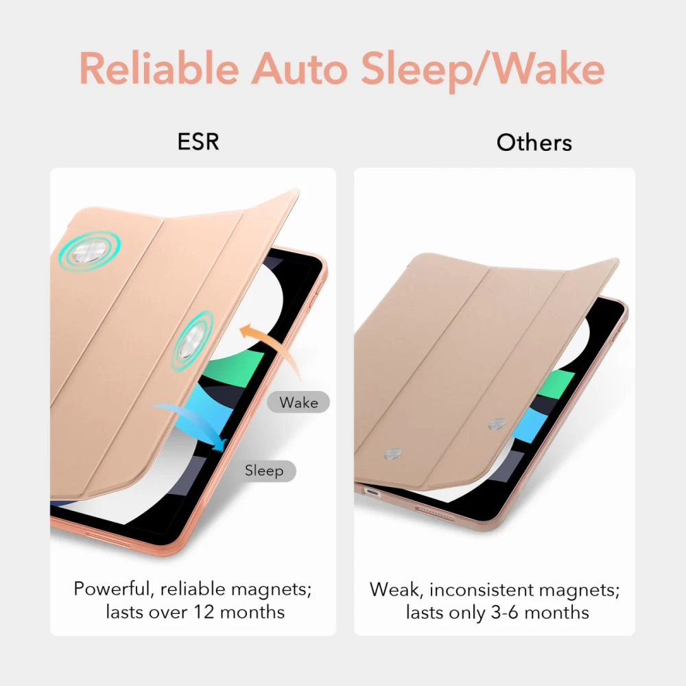 Apple iPad Air 5 (2022) tablet suojakuori, suojakotelo pinkki ESR Rebound Slim 