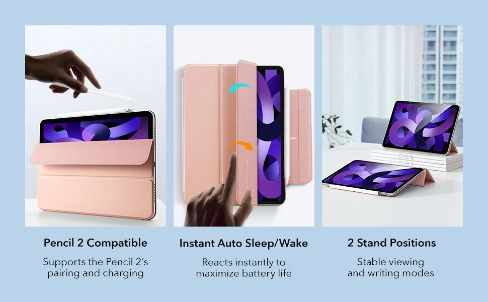 Apple iPad Air 5 (2022) tablet suojakuori, suojakotelo pinkki ESR Rebound Magnetic 