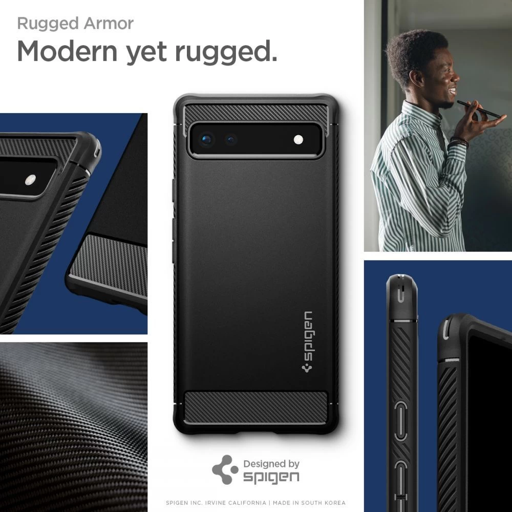 Google Pixel 6A case black SPIGEN Rugged Armor