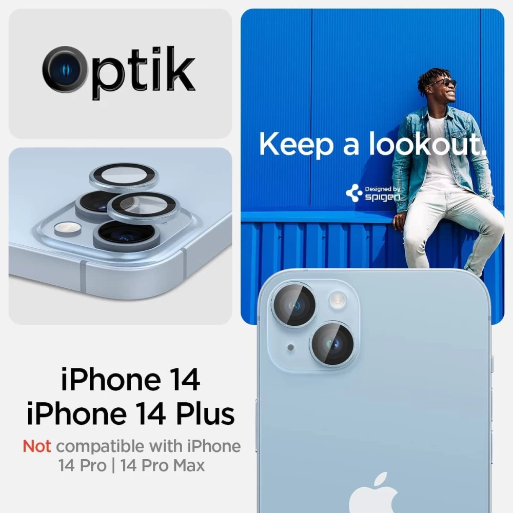 Apple iPhone 14 aizsargstikls zils SPIGEN OPTIK.TR EZ FIT CAMERA PROTECTOR (2-pack)
