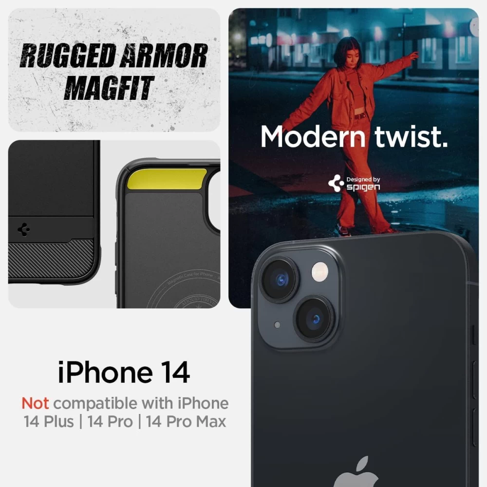 Apple iPhone 14 case black SPIGEN RUGGED ARMOR Mag Magsafe