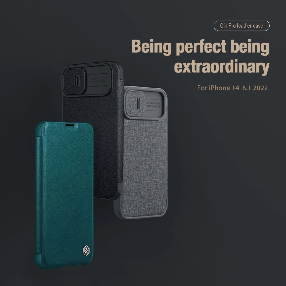 Apple iPhone 14 case green Nillkin Qin Pro Leather (Plain Version)