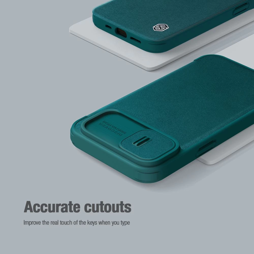 Apple iPhone 14 case green Nillkin Qin Pro Leather (Plain Version)