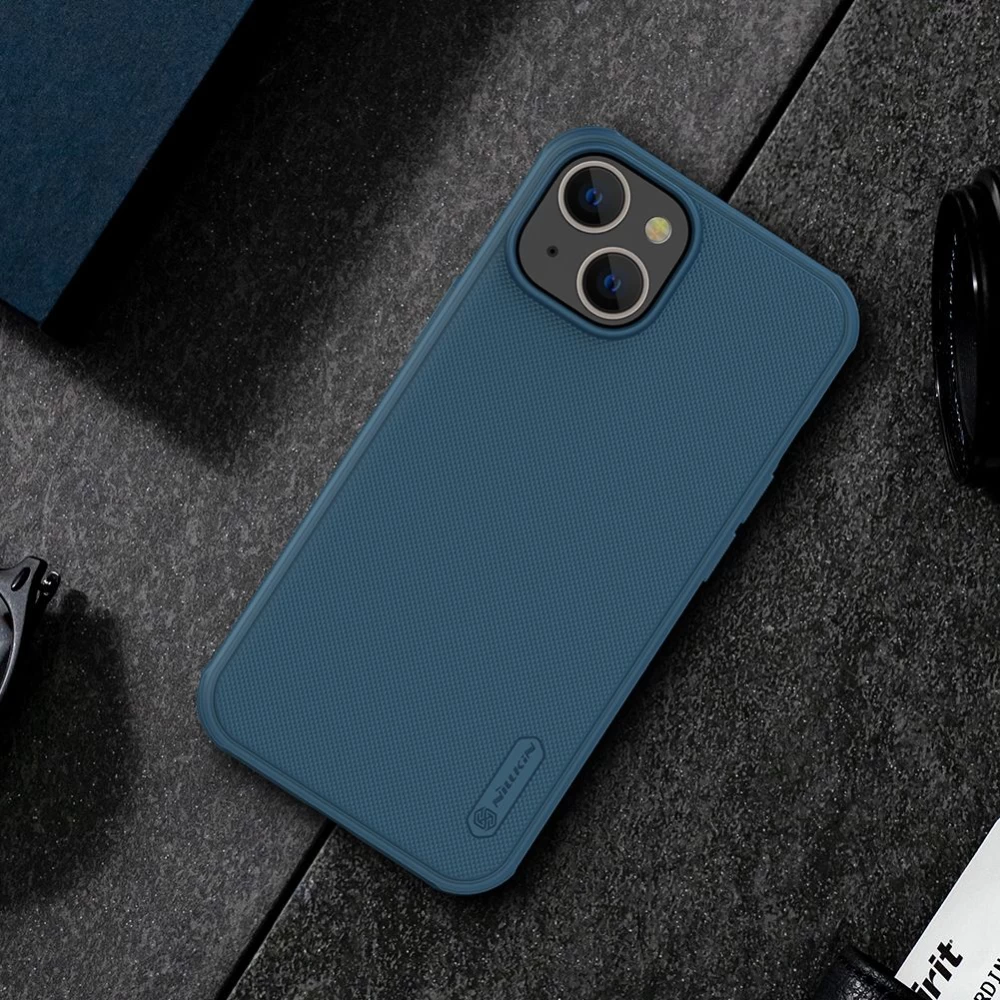 Apple iPhone 14 чехол синий Nillkin Super Frosted Shield Magnetic