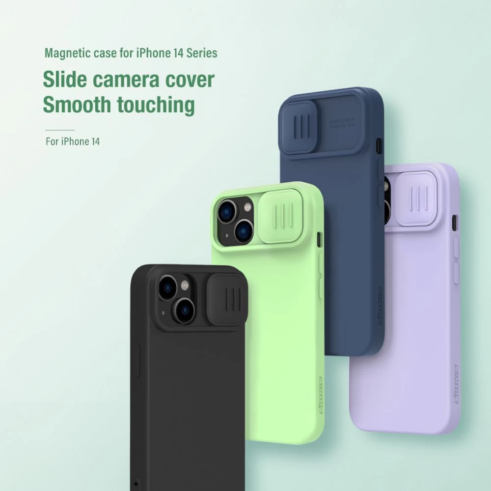Apple iPhone 14 dėklas mėlyna Nillkin CamShield Silky Magnetic Silicon