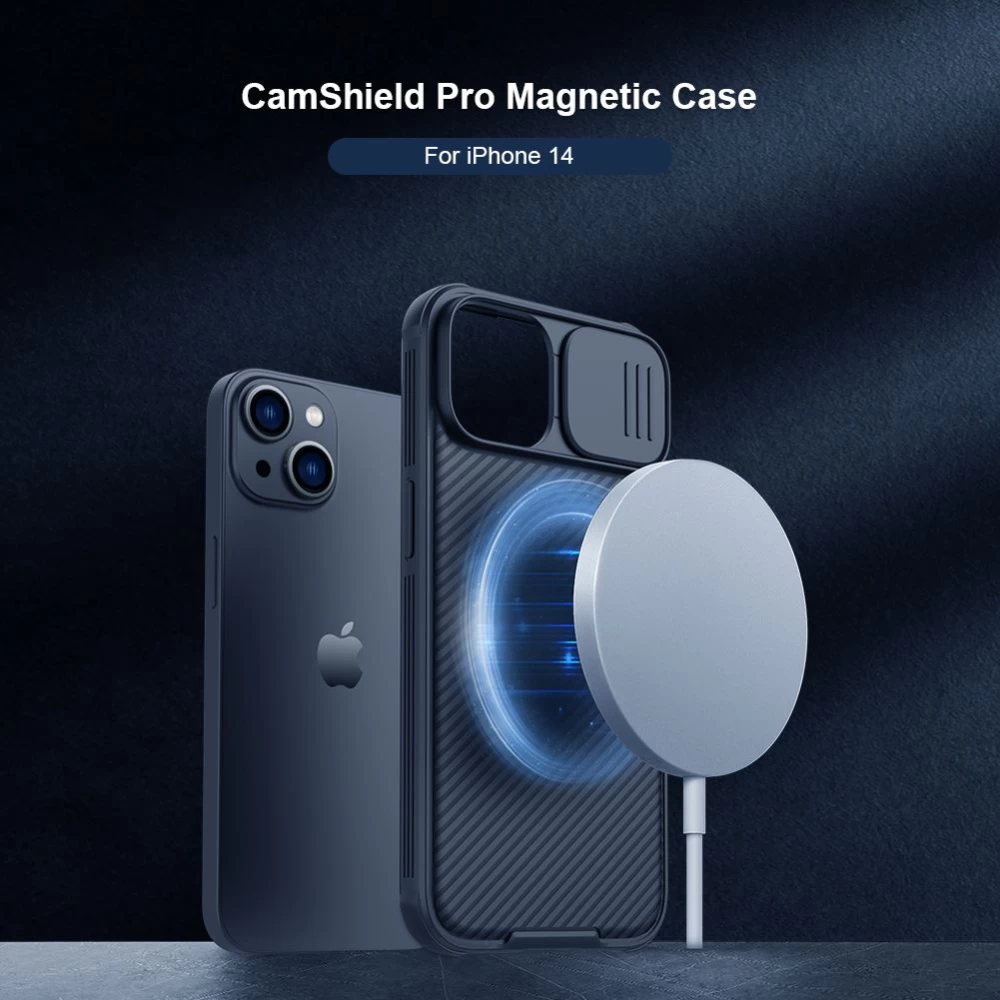 Apple iPhone 14 case blue Nillkin CamShield Pro Magnetic