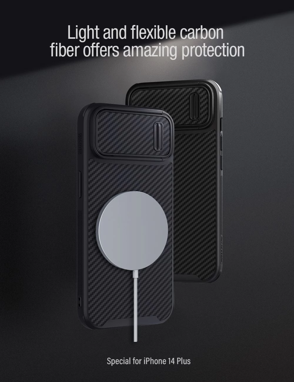 Apple iPhone 14 Plus ümbris must Nillkin Synthetic Fiber S Magnetic