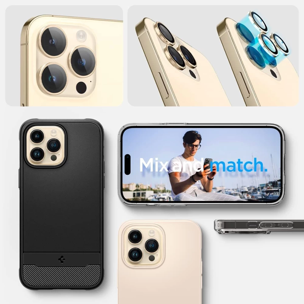 Apple iPhone 14 Pro Max panssarilasi kultainen SPIGEN OPTIK.TR EZ FIT CAMERA PROTECTOR (2-pack)