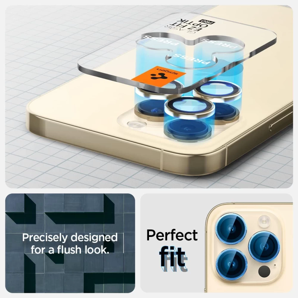 Apple iPhone 14 Pro Max panssarilasi kultainen SPIGEN OPTIK.TR EZ FIT CAMERA PROTECTOR (2-pack)