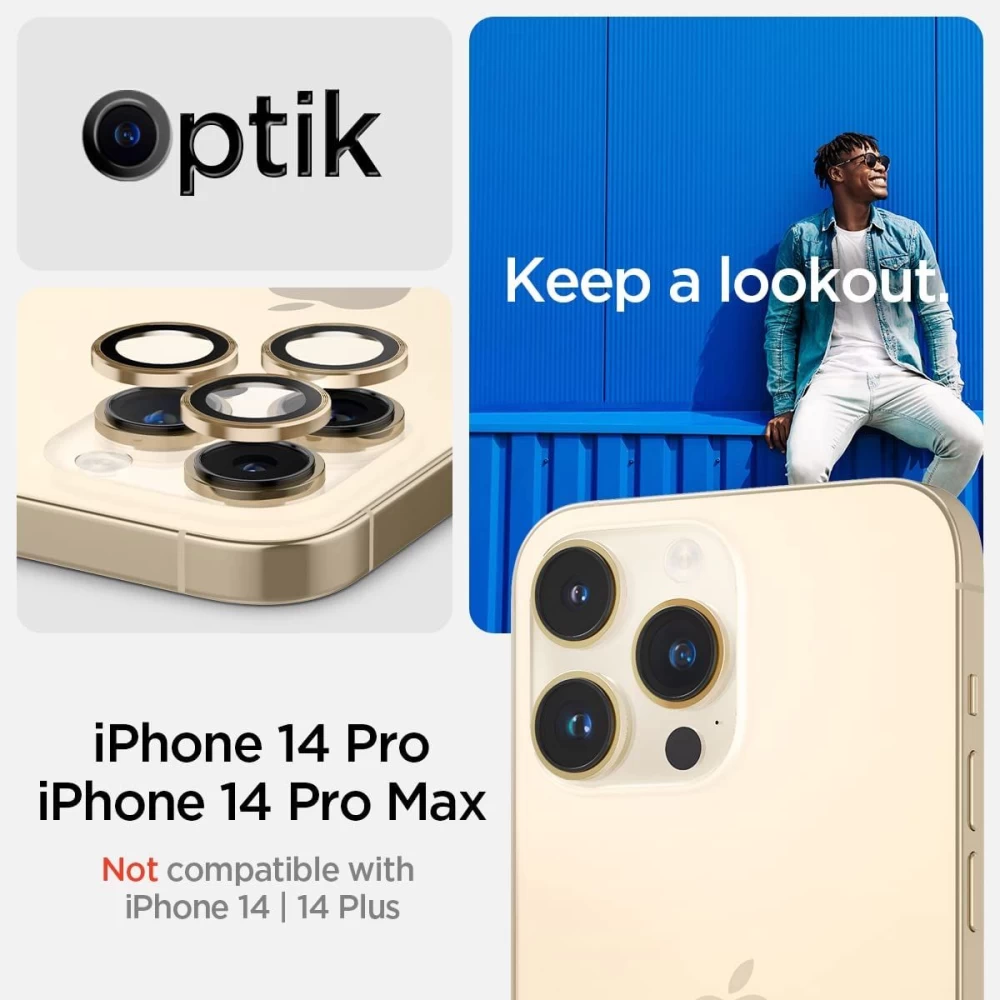 Apple iPhone 14 Pro Max panssarilasi kultainen SPIGEN OPTIK.TR EZ FIT CAMERA PROTECTOR (2-pack)