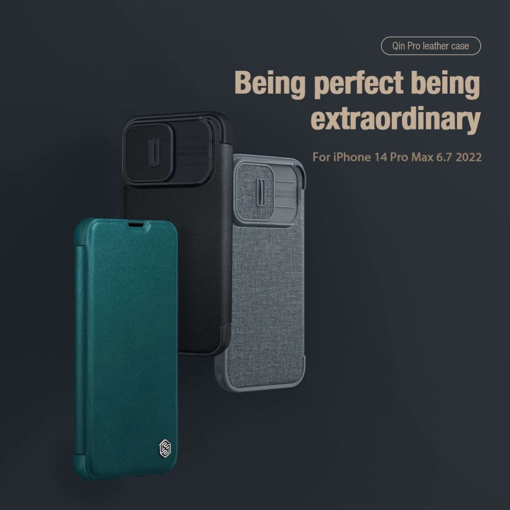 Apple iPhone 14 Pro Max case gray Nillkin Qin Leather (Cloth Version)
