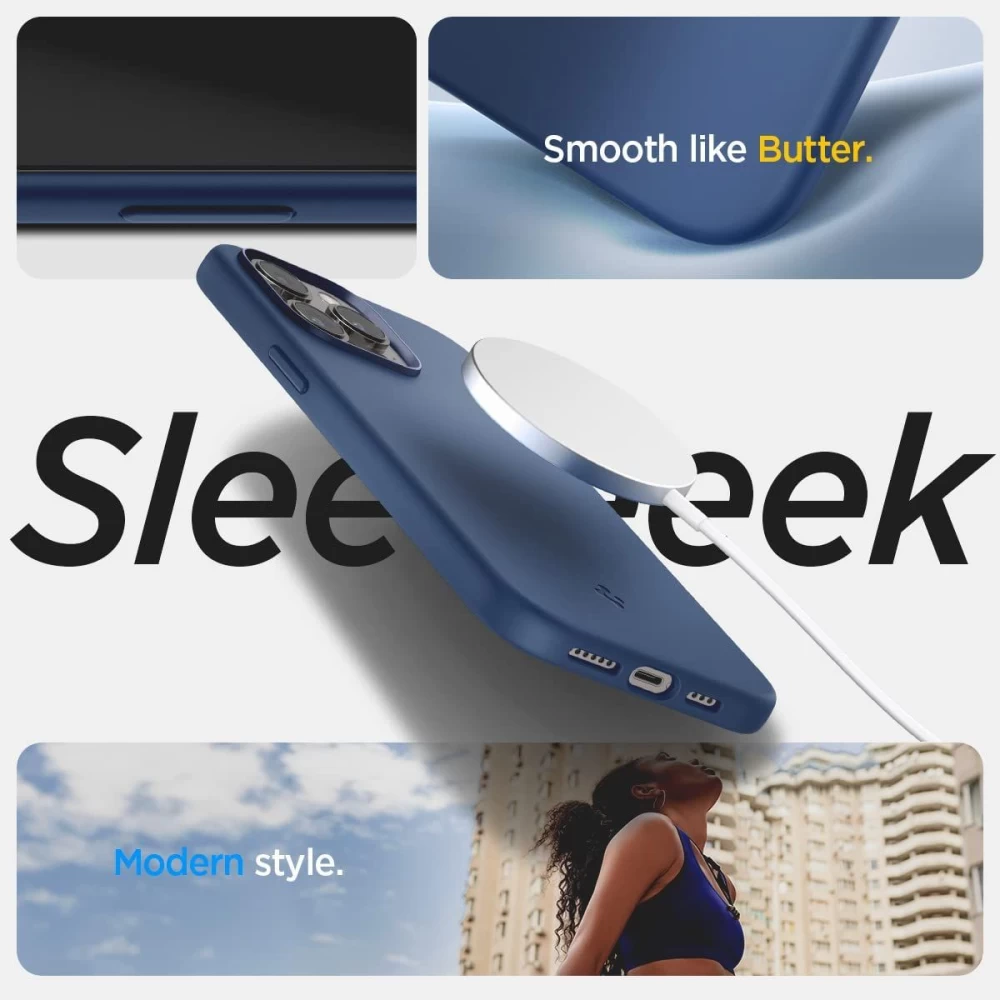 Apple iPhone 14 Pro Max case blue SPIGEN SILICONE FIT MAG MAGSAFE