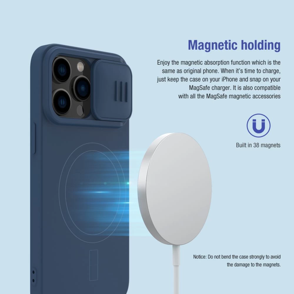 Apple iPhone 14 Pro Max case blue Nillkin CamShield Silky Magnetic Silicon
