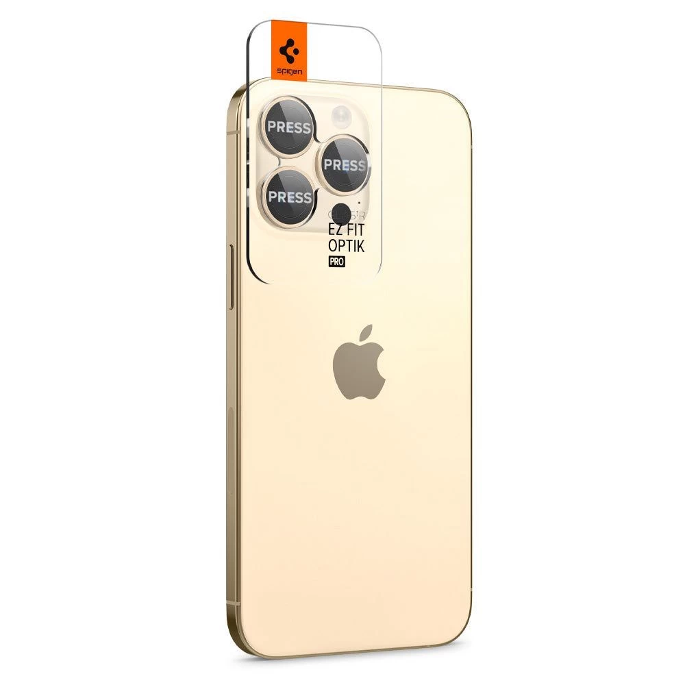 Apple iPhone 14 Pro Max panssarilasi kultainen SPIGEN OPTIK.TR EZ FIT CAMERA PROTECTOR (2-pack)
