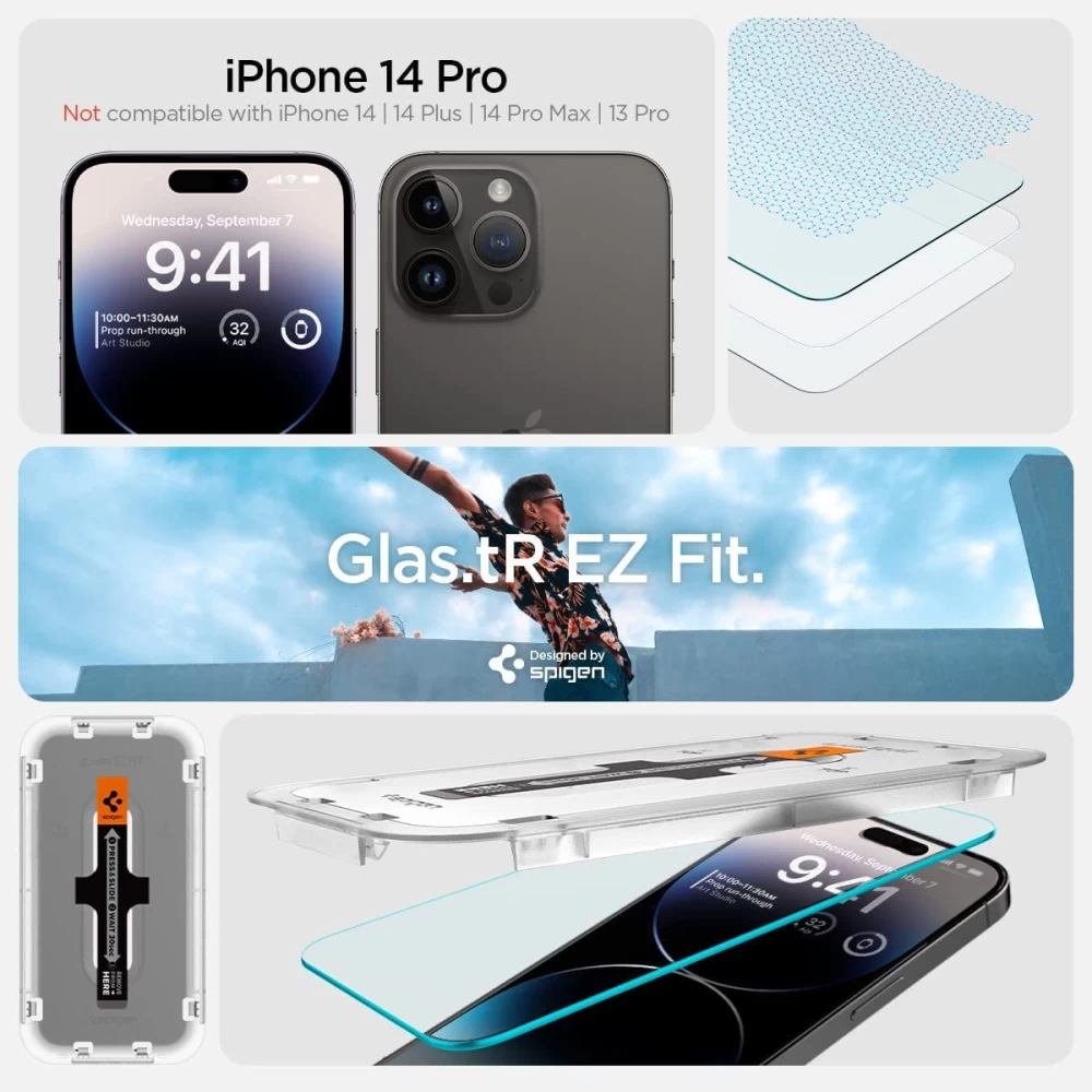 Apple iPhone 14 Pro skärmskydd  SPIGEN GLAS.TR EZ FIT (2-pack)