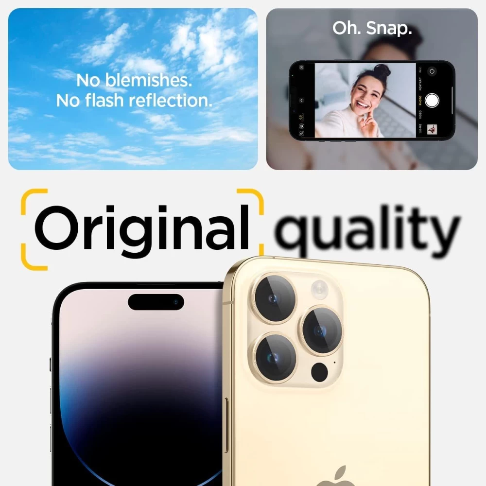 Apple iPhone 14 Pro skärmskydd gyllene SPIGEN OPTIK.TR EZ FIT CAMERA PROTECTOR (2-pack)