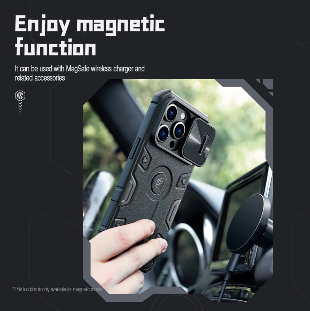 Apple iPhone 14 Pro ümbris must Nillkin CamShield Armor Magnetic