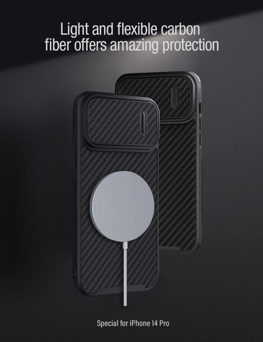 Apple iPhone 14 Pro ümbris must Nillkin Synthetic Fiber S Magnetic