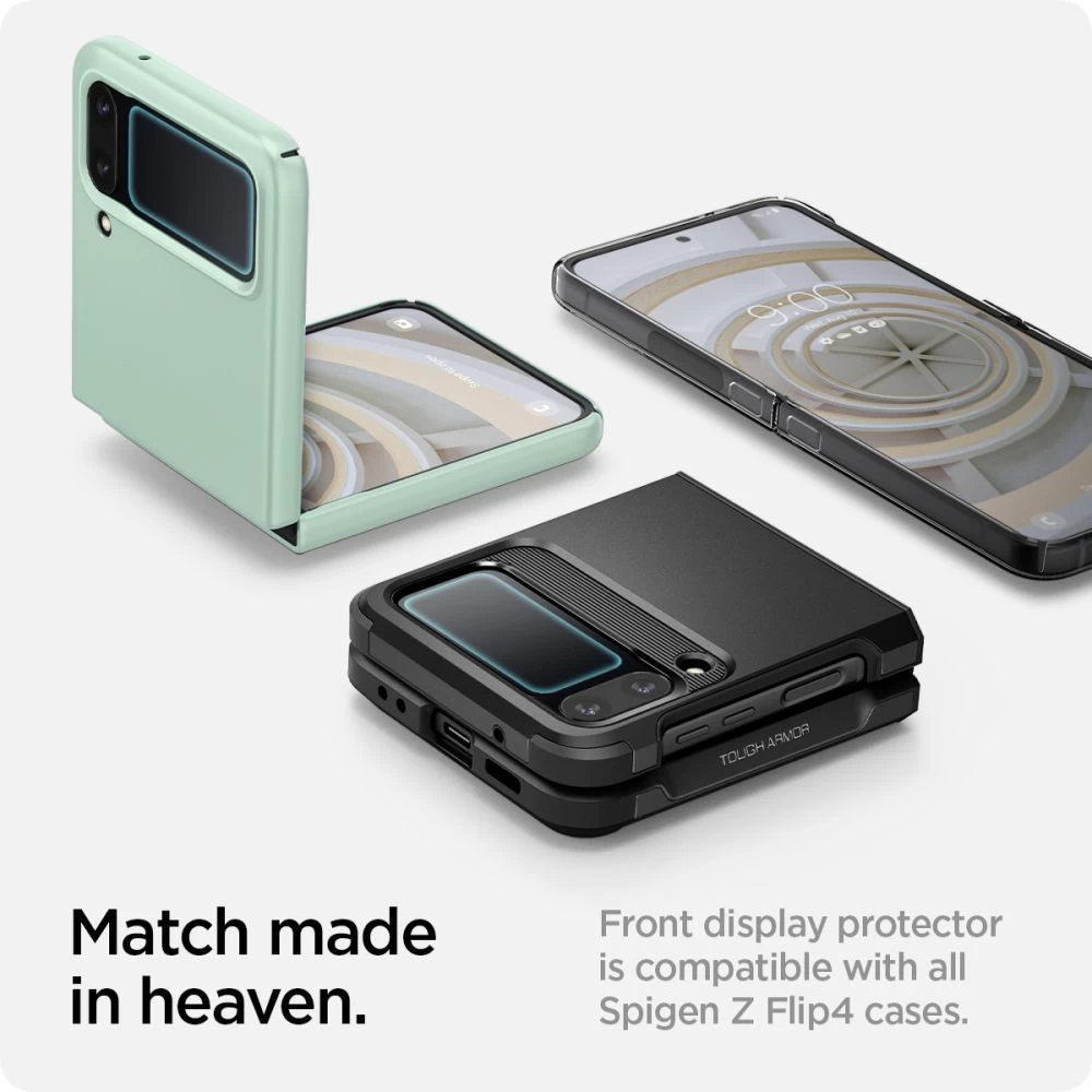Samsung Galaxy Z Flip 4 5G skärmskydd  SPIGEN Glass FC EZ FIT + Hinge Flm (2-pack)