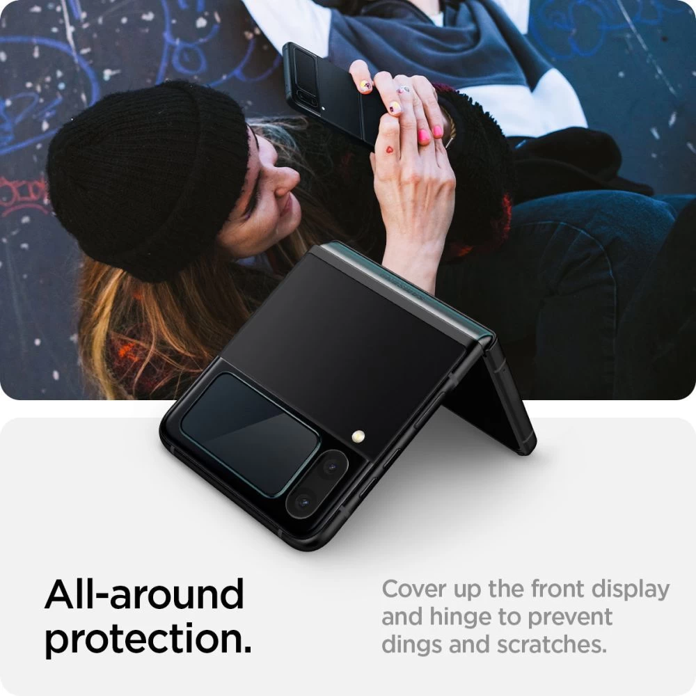 Samsung Galaxy Z Flip 4 5G skärmskydd  SPIGEN Glass FC EZ FIT + Hinge Flm (2-pack)